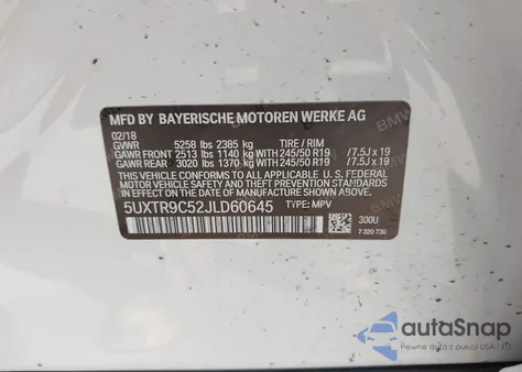 2018 BMW X3 xDrive30I из США, поврежденный, VIN 5UXTR9C52JLD60645